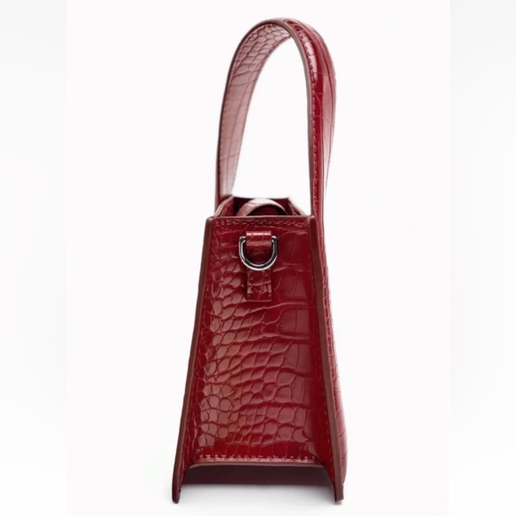 Zara Croc City Bag Small Purse Shoulder Bag Clutch Petite Red Ref 6092/010 - Picture 7 of 13